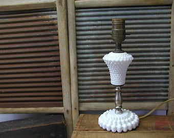 Vintage Hobnail Milk Glass Table Lamp Petite