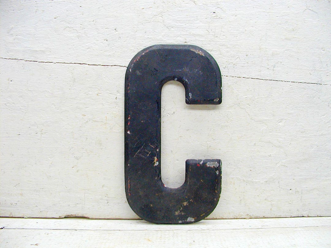 Letter C Metal Letter Sign Black Chippy Paint 7 1/2