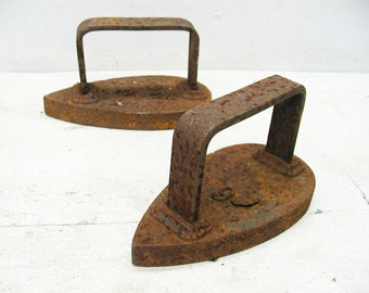 Vintage Industrial Sad Iron Pair - Matched Set Irons Primitive Decor - Door Stops