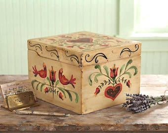 Hand-Painted Wooden File Box: Dutch Tole Folk Art Storage Recipe Box Unique Storage