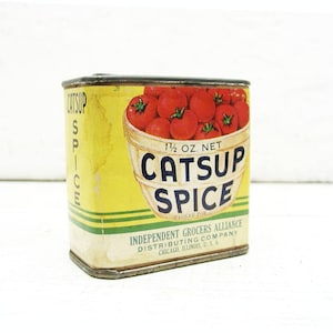 Vintage Spice Tin - Vintage Tin - Advertising Memorabilia Kitchen Display - Catsup Spice - IGA - Chicago