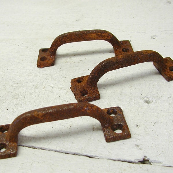 Vintage Rusty Iron Primitive Hardware Drawer Pulls Cabinet Handles Upcycle Repurpose Industrial