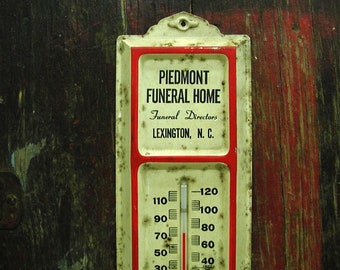 Vintage Tin Advertising Thermometer - Lexington Funeral Home NC -  Rustic Advertising - Rusty Signs - Advertising Signs