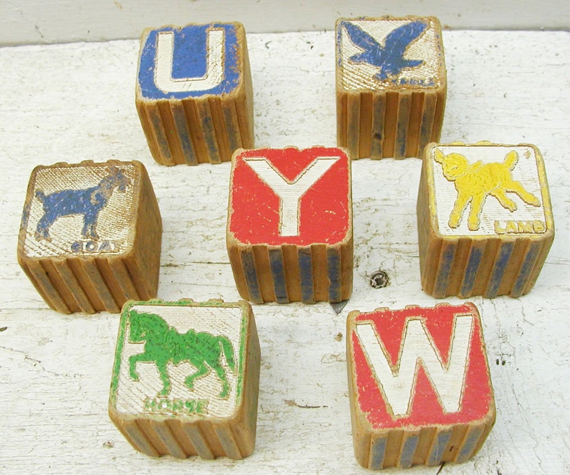 Vintage Wooden Blocks / Letter Blocks / Animal Blocks / Toy Etsy