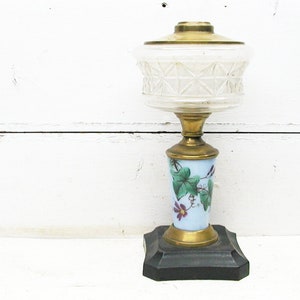 Antique Oil Lamp - Asian Inspired - Kerosene Lamp - Cast Iron Base - Oil Burning Lamp - Early 1900s - Victorian Lamp - Hurricane Lamp