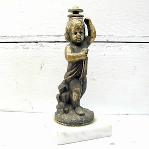Vintage Cherub Figurine - Lamp Marble Base Brass Patina