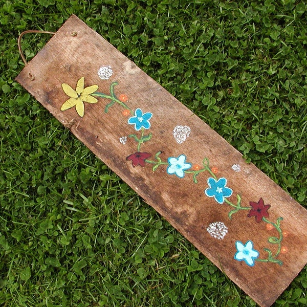 Hand Painted Wall Art - Barn Wood Spring Summer Theme Picture Old Board - Folk Art - Garden Gift