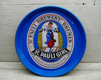 Beer Tray Sign / St. Pauli Girl / Man Cave Sign / Metal Sign / Wall Hanger / 12" / Bar Decor / Barware