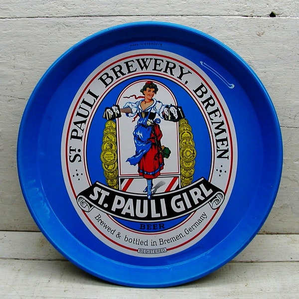 Beer Tray Sign / St. Pauli Girl / Man Cave Sign / Metal Sign / Wall Hanger / 12" / Bar Decor / Barware