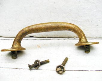 Vintage Mid Century Era Brass Door Pull Antique Hardware Repurpose Upcycle Patina