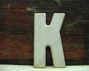 Vintage Metal Letter K Sign: Chippy White Marquee, 7.5"