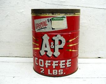 Vintage A&P Coffee Tin - Atlantic And Pacific Tea Company - Grocery Store Advertising Memorabilia 2lb