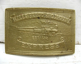 Vintage Belt Buckle Wells Fargo and Company Express Solid Brass Train Theme Western Belt Buckle