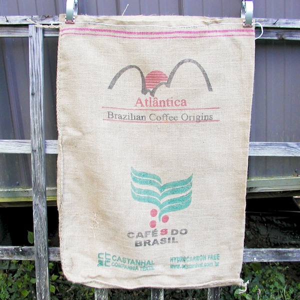 Coffee Sack Brasil Atlantica Sack Coffee Bag Burlap Coffee Bag Burlap Sack Pillow Primitive Project Upcycle