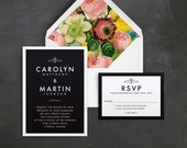 Modern Elegant Wedding Invitation, Vintage Wedding Invitation, Vintage Floral Envelope Liner, Elegant Wedding Invitation, Modern, Simple