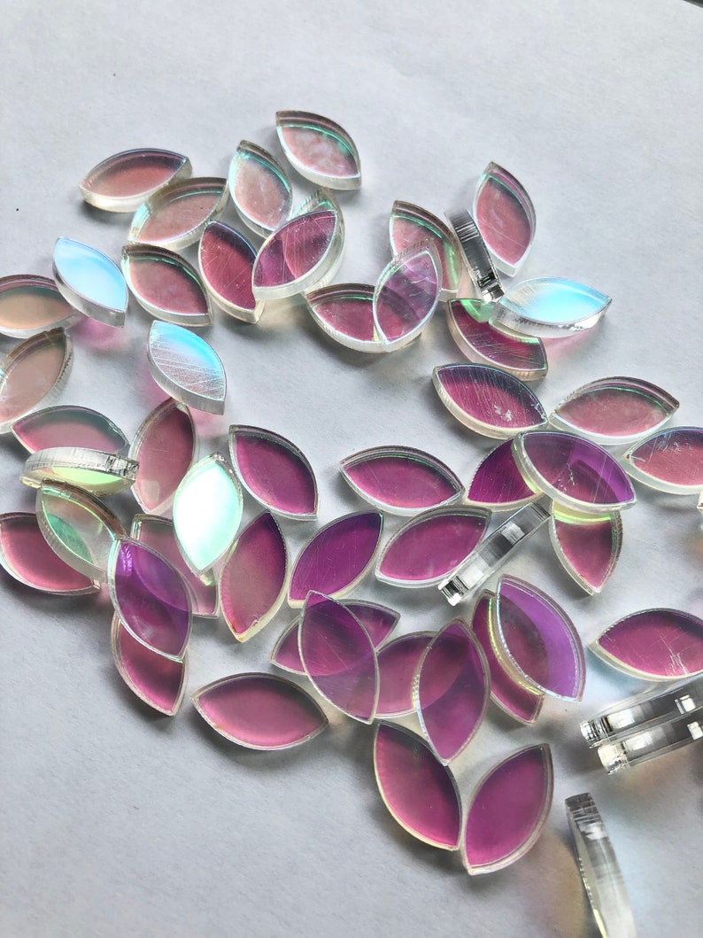 20 Iridescent Acrylic Flat Shapes - Teardrop Raindrop Oval Shape ...