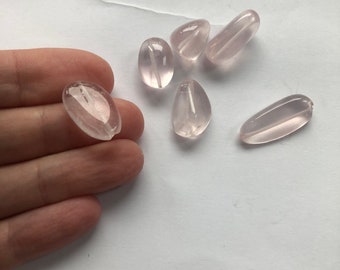 6 x Rose Quartz Crystal Beads / Pendants - pink polished stone - suitable for jewellery making