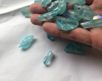 20 x Aura Quartz Blue Bead Pendants - irregular shape - iridescent aqua plated stone crystal shards points - mermaid ocean colours