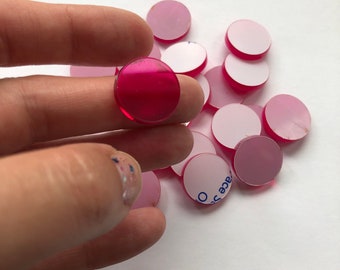 20 Pink Acrylic Discs - Craft Blanks - 17mm - 3mm Perspex Coin Shape Cabochon Mosaic Circles, Earring Stud Blanks