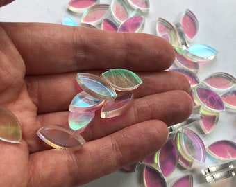 60 Iridescent Acrylic Flat Shapes - teardrop raindrop oval shape - Earring / Mosaic Cabochon Lot - Perspex Craft Blanks Set