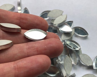 58 Silver Mirror Acrylic Flat Shapes - teardrop oval shiny metallic Earring / Mosaic Cabochon Lot - Perspex Craft Blanks Set