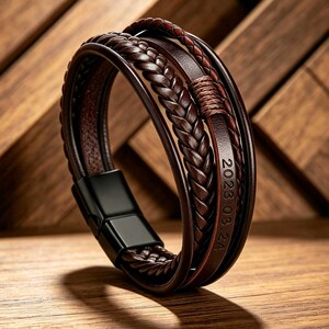 Personalized Genuine Engraved Leather Bracelet for Men, Anniversary Gift for Husband Boyfriend, Custom Birthday Keepsake Jewelry for Him