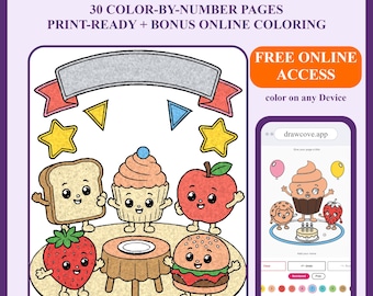 Kawaii Food Coloring Book | Cute Color by Number Kids Book | PDF Download + Bonus Online Access