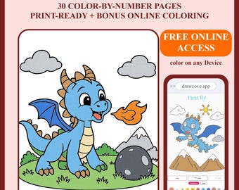 Baby Dragon Coloring Book | Dragon Color by Number Kids Book | PDF Download + Bonus Online Access