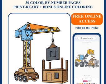 Construction Truck Color-by-Number Book | Printable + Online Access (PDF Download)