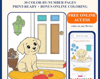 Puppy Coloring Book | Dog Color by Number Kids Book | PDF Download + Bonus Online Access