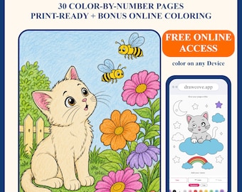 Kitten Color-by-Number Pages | Printable + Online Coloring Access (PDF Download)
