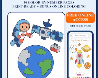 Space Coloring Book | Rocket Color by Number Kids Book | PDF Download + Bonus Online Access