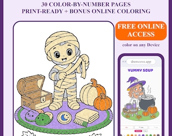 Halloween Color-by-Number Book for Kids | 30 Printable Pages + Online Access (PDF Download)
