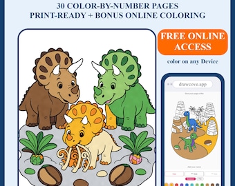 Dinosaur Coloring Book | Dino Color by Number Kids Book | PDF Download + Bonus Online Access
