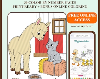 Farm Animal Color-by-Number Book | 30 Pages + Online Access (PDF Download)