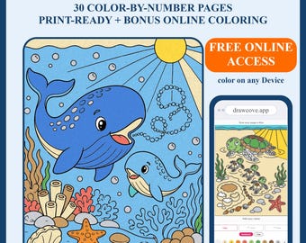 Underwater Adventure Color-by-Number Book | 30 Scenes + Online Coloring (PDF Download)