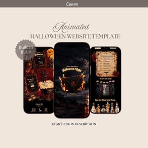 Animated Halloween Party Website Template, Red & Black Digital Invitation, Canva Editable Design with RSVP