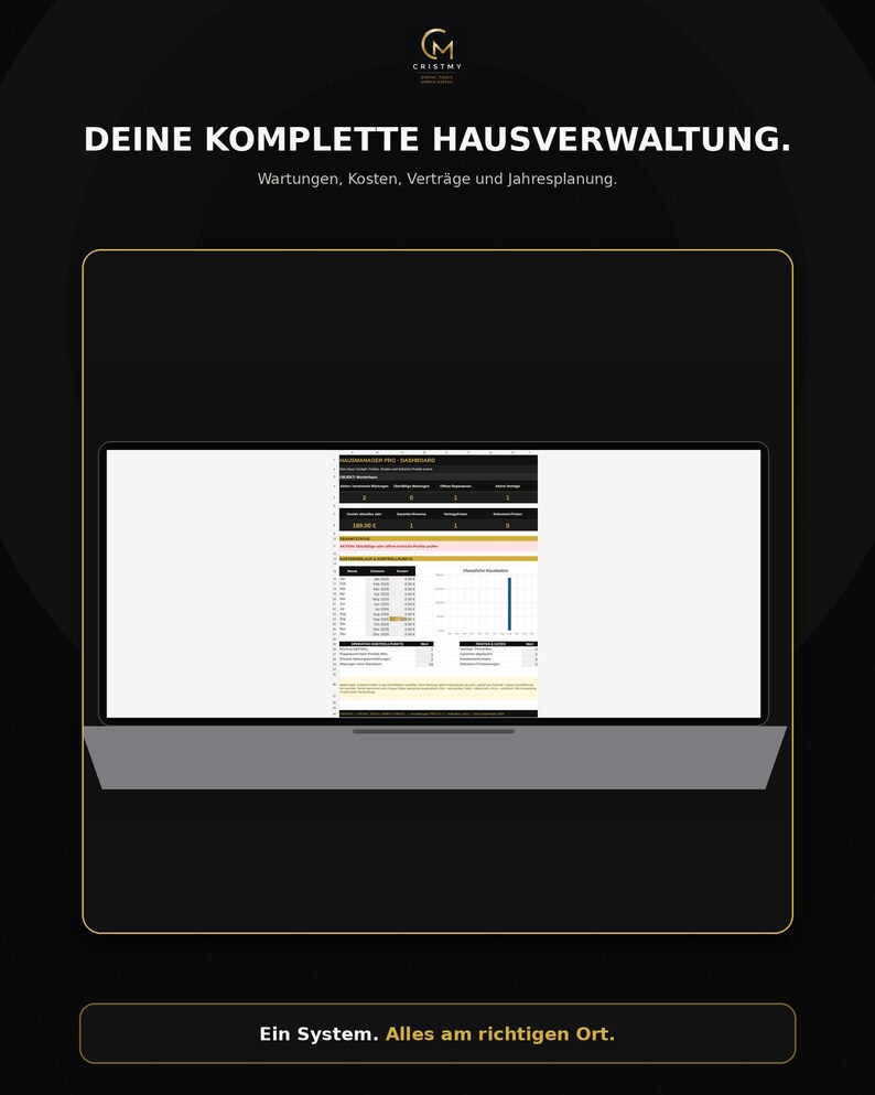 Home Manager Excel (German) | Home Maintenance Plan, Repairs, Costs, Contracts, Equipment & Consumption | Homeowner Planner image 5