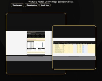 Logiciel de gestion de la maison Excel (allemand) | Plan d'entretien, réparations, coûts, contrats, équipement et consommation | Outil de planification pour les propriétaires