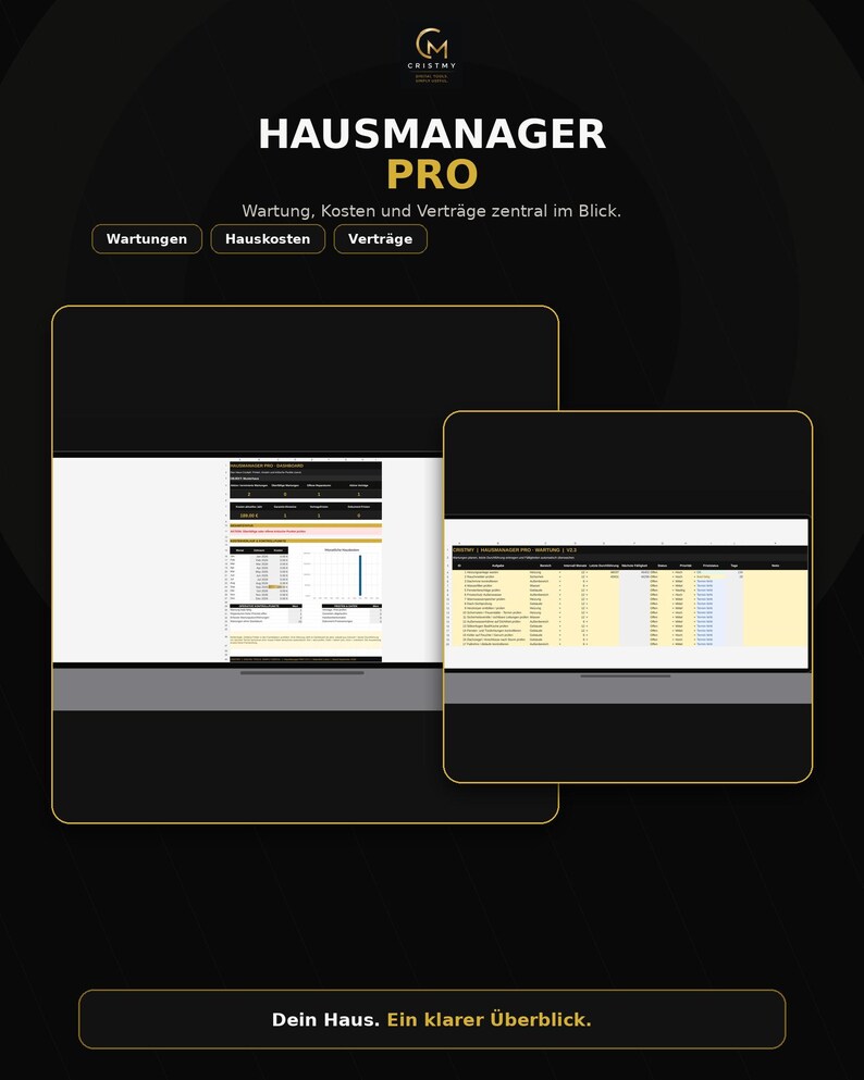 Home Manager Excel (German) | Home Maintenance Plan, Repairs, Costs, Contracts, Equipment & Consumption | Homeowner Planner image 1