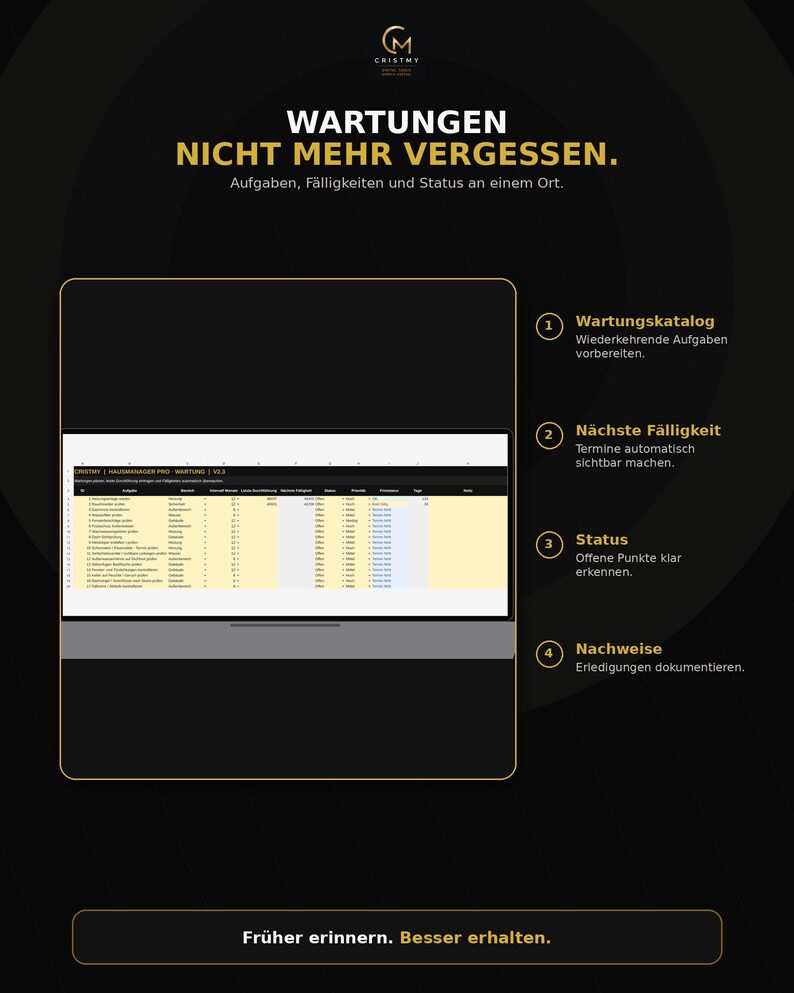 Home Manager Excel (German) | Home Maintenance Plan, Repairs, Costs, Contracts, Equipment & Consumption | Homeowner Planner image 2
