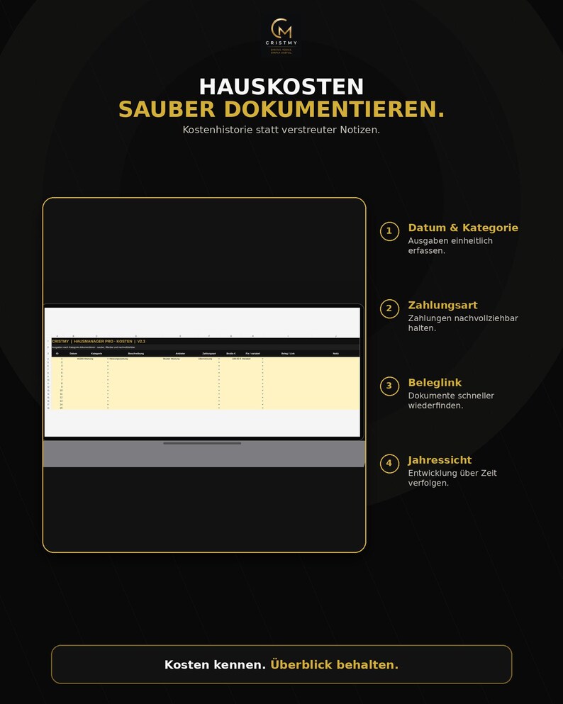 Home Manager Excel (German) | Home Maintenance Plan, Repairs, Costs, Contracts, Equipment & Consumption | Homeowner Planner image 3
