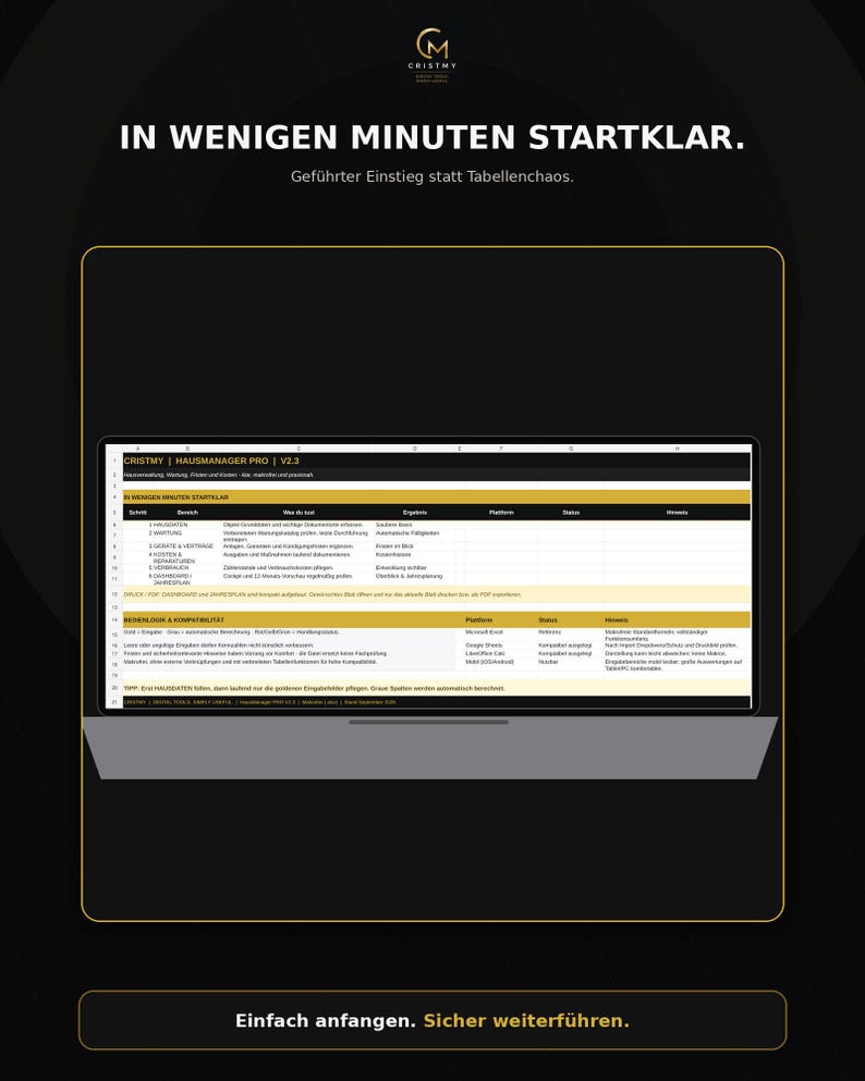 Home Manager Excel (German) | Home Maintenance Plan, Repairs, Costs, Contracts, Equipment & Consumption | Homeowner Planner image 8