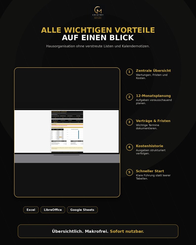 Home Manager Excel (German) | Home Maintenance Plan, Repairs, Costs, Contracts, Equipment & Consumption | Homeowner Planner image 4