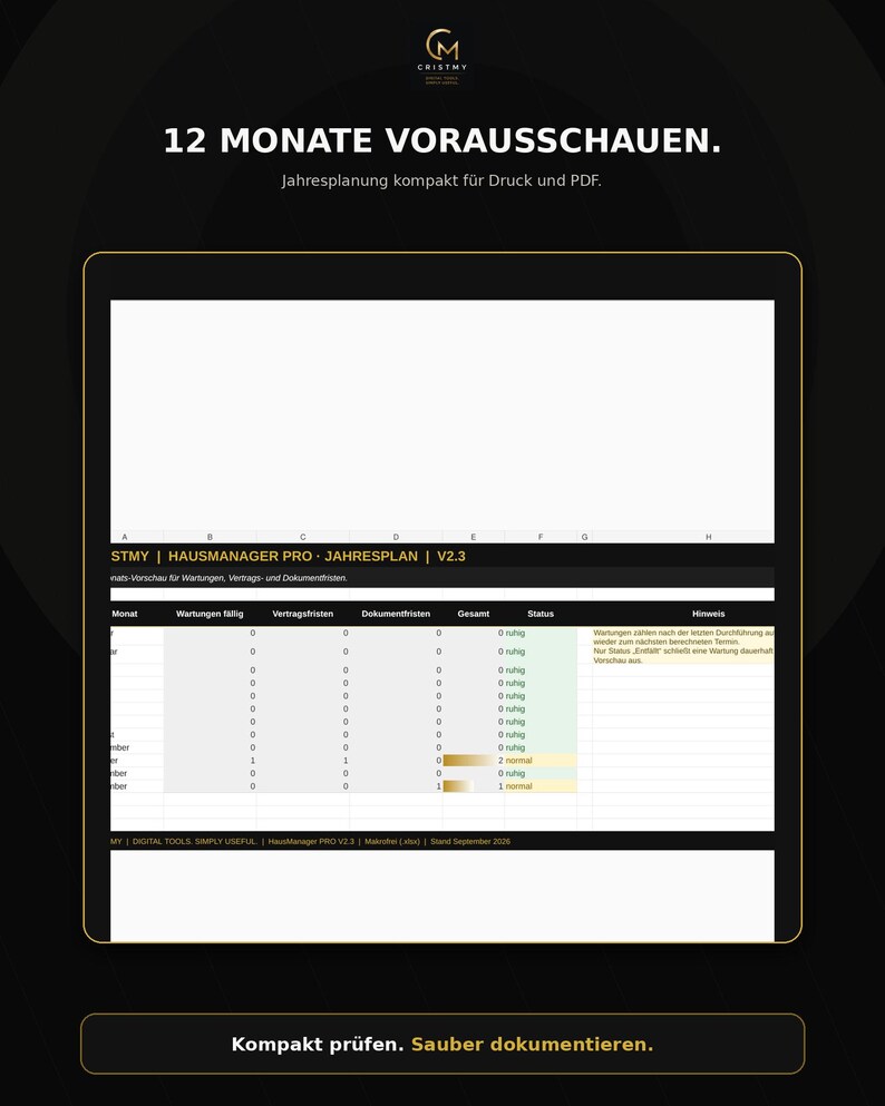 Home Manager Excel (German) | Home Maintenance Plan, Repairs, Costs, Contracts, Equipment & Consumption | Homeowner Planner image 7