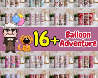 Carl, Ellie & Dug 20oz Tumbler Wrap PNG Bundle | 16+ Up Balloon Adventure Sublimation Designs | Digital Download
