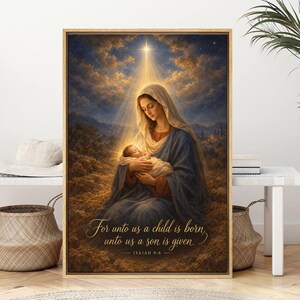 Cuadro de la Natividad con versículos de Isaías / Regalo para baby shower / Decoración de pared para habitación infantil