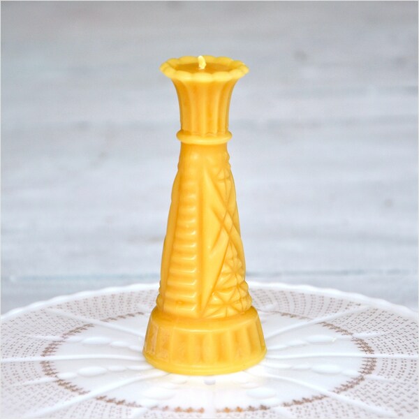 RESERVED Beeswax Candle: Mini Milk Glass Vase