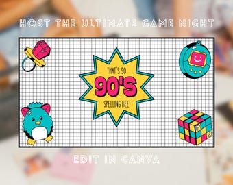 90s SPELLING BEE GAME | adult game night | girls game night | party games | millennial party game | team building game | 90s party theme