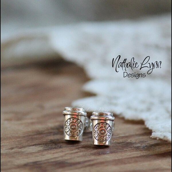 Coffee Cup Earrings, Coffee Earrings, Silver Stud Earrings, Coffee Stud Earrings, Coffee Jewelry